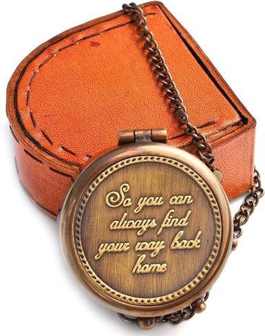 UNG So You Can Always Find Your Way Back Home'' Brass Engraved Compass with Leather Case for Navigation Marine Vintage Nautical for Husband Gifts from Wife, University, Men Gift Item in Kuwait