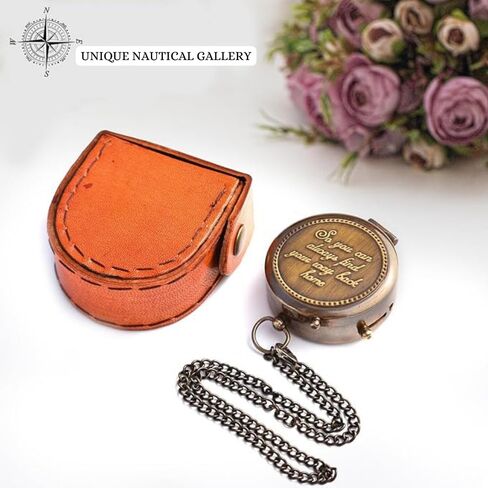 UNG So You Can Always Find Your Way Back Home'' Brass Engraved Compass with Leather Case for Navigation Marine Vintage Nautical for Husband Gifts from Wife, University, Men Gift Item in Kuwait