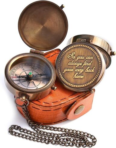 UNG So You Can Always Find Your Way Back Home'' Brass Engraved Compass with Leather Case for Navigation Marine Vintage Nautical for Husband Gifts from Wife, University, Men Gift Item in Kuwait