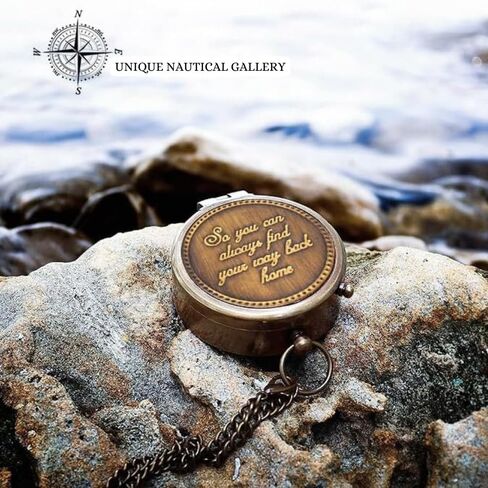 UNG So You Can Always Find Your Way Back Home'' Brass Engraved Compass with Leather Case for Navigation Marine Vintage Nautical for Husband Gifts from Wife, University, Men Gift Item in Kuwait