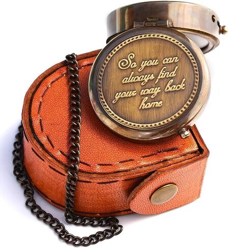 UNG So You Can Always Find Your Way Back Home'' Brass Engraved Compass with Leather Case for Navigation Marine Vintage Nautical for Husband Gifts from Wife, University, Men Gift Item in Kuwait