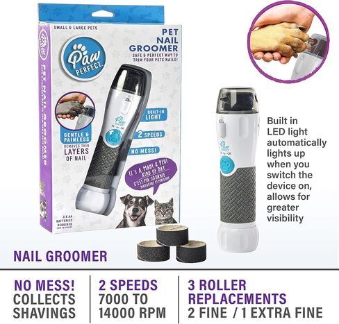 Bell+Howell Pawperfect Cordless Dog and Cat Nail Trimmer Rotating File with Safety Guard, 5000-7000 RPM's, Gentle and Painless Dremel Dog Nail Grinder w/ 3 Modes with 3 Replacement Rollers in Saudi Arabia