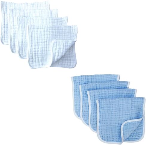 أقمشة التجشؤ القطنية من Synrroe - مجموعات باللونين الأبيض والأزرق، أساسيات الطفل: أقمشة تجشؤ فائقة النعومة، ماصة، ومتينة للأطفال الأولاد والبنات in Kuwait