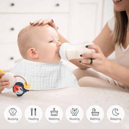 أقمشة التجشؤ القطنية من Synrroe - مجموعات باللونين الأبيض والأزرق، أساسيات الطفل: أقمشة تجشؤ فائقة النعومة، ماصة، ومتينة للأطفال الأولاد والبنات in Kuwait