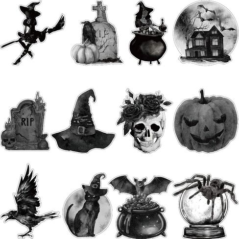 60 Pieces Halloween Cutouts Halloween Bulletin Board Decorations Vintage Witch Pumpkin Skull Bat Tombstone Crow Spider Cutouts Decor for Haunted House Classroom Halloween Party Supplies Decoration in Saudi Arabia