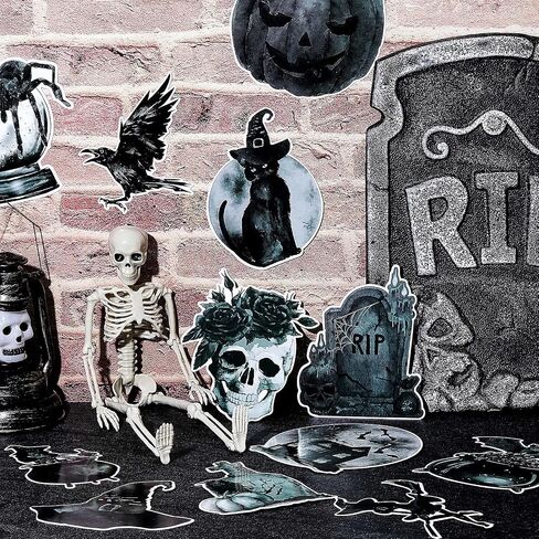 60 Pieces Halloween Cutouts Halloween Bulletin Board Decorations Vintage Witch Pumpkin Skull Bat Tombstone Crow Spider Cutouts Decor for Haunted House Classroom Halloween Party Supplies Decoration in Saudi Arabia