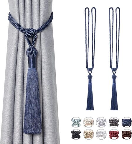 NICEEC 2 Pack Long Tassel Curtain Tiebacks Handmade Braided Rope Knot Drape Tie Backs European Style Decorative Curtain Holdbacks for Home & Office Window Drapery (Beige) in Saudi Arabia