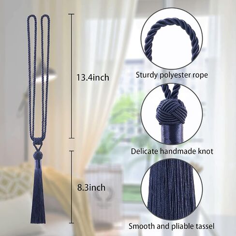 NICEEC 2 Pack Long Tassel Curtain Tiebacks Handmade Braided Rope Knot Drape Tie Backs European Style Decorative Curtain Holdbacks for Home & Office Window Drapery (Beige) in Saudi Arabia