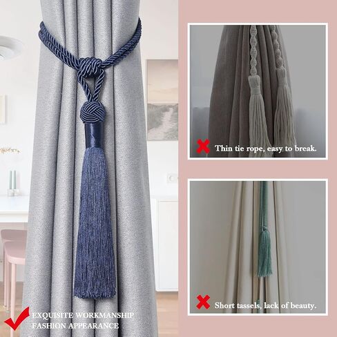 NICEEC 2 Pack Long Tassel Curtain Tiebacks Handmade Braided Rope Knot Drape Tie Backs European Style Decorative Curtain Holdbacks for Home & Office Window Drapery (Beige) in Saudi Arabia