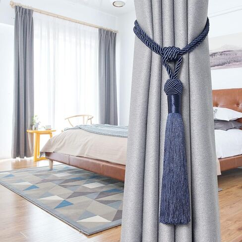 NICEEC 2 Pack Long Tassel Curtain Tiebacks Handmade Braided Rope Knot Drape Tie Backs European Style Decorative Curtain Holdbacks for Home & Office Window Drapery (Beige) in Saudi Arabia