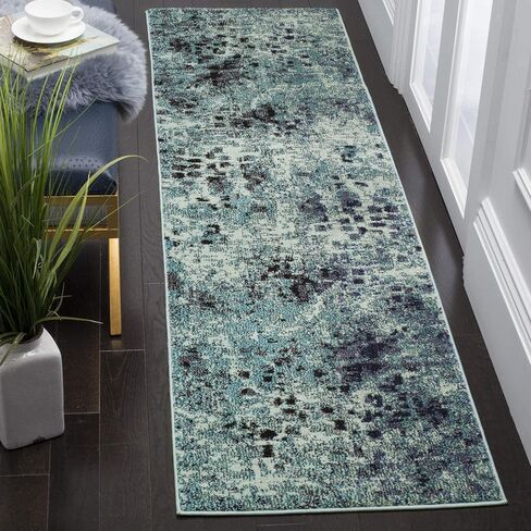 SAFAVIEH Adirondack Collection Runner Rug - 2'6" x 8', Blue & Silver, Modern Abstract Design, Non-Shedding & Easy Care, Ideal for High Traffic Areas in Living Room, Bedroom (ADR117D) in Saudi Arabia