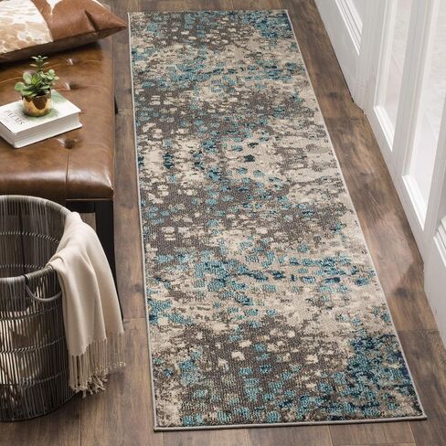 SAFAVIEH Adirondack Collection Runner Rug - 2'6" x 8', Blue & Silver, Modern Abstract Design, Non-Shedding & Easy Care, Ideal for High Traffic Areas in Living Room, Bedroom (ADR117D) in Saudi Arabia