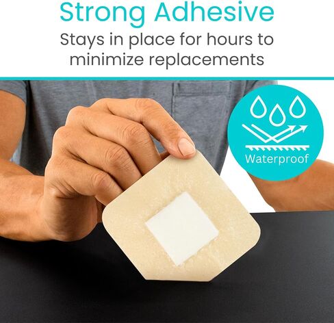 ViveCare Silicone Foam Dressing 2x2 with Border Adhesive - Bed Sore Bandage Foam Wound Dressing - Silicone Bordered Foam Dressing with Adhesive Border - Pressure Sore & Ulcer Wound Patches (5 Pack) in Kuwait