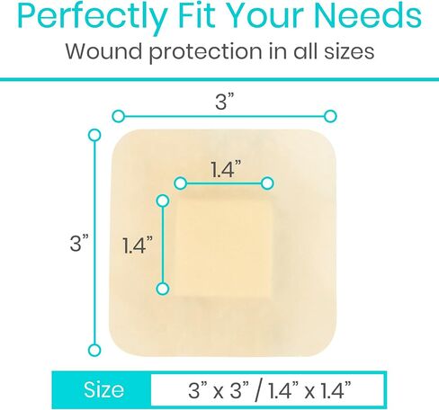 ViveCare Silicone Foam Dressing 2x2 with Border Adhesive - Bed Sore Bandage Foam Wound Dressing - Silicone Bordered Foam Dressing with Adhesive Border - Pressure Sore & Ulcer Wound Patches (5 Pack) in Kuwait