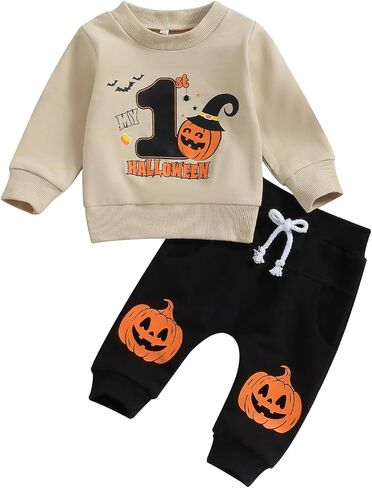 Yoyohhaki Toddler Baby Boy Halloween Outfit Checkerboard Ghost Crewneck Sweatshirt Top + Sweatpants Set Fall Winter Clothes in Saudi Arabia