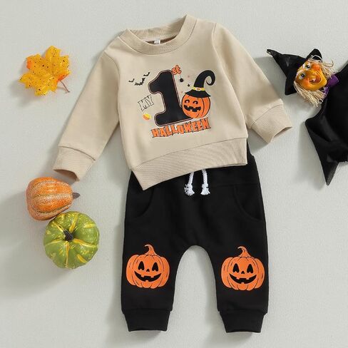 Yoyohhaki Toddler Baby Boy Halloween Outfit Checkerboard Ghost Crewneck Sweatshirt Top + Sweatpants Set Fall Winter Clothes in Saudi Arabia
