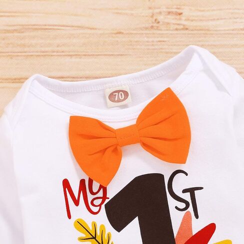 Newborn Baby Boy 1st Thanksgiving Pant Set T-Shirt Romper+Long Pants+Turkey Hat 3PCS Outfits in Kuwait