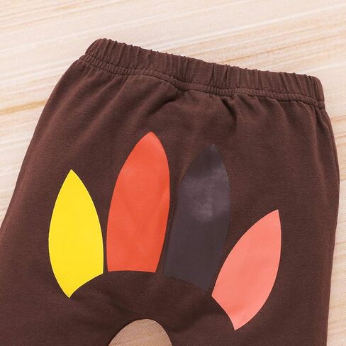 Newborn Baby Boy 1st Thanksgiving Pant Set T-Shirt Romper+Long Pants+Turkey Hat 3PCS Outfits in Kuwait