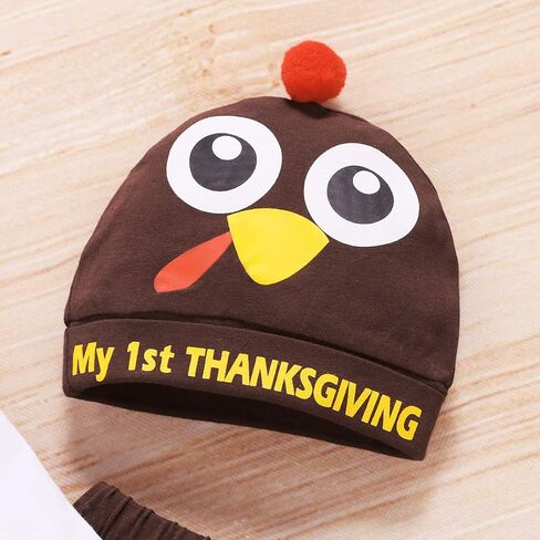 Newborn Baby Boy 1st Thanksgiving Pant Set T-Shirt Romper+Long Pants+Turkey Hat 3PCS Outfits in Kuwait
