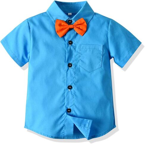 Baby Boys Gentleman Outfit Suits, Infant Boys Short Pants Set, Short Sleeve Shirt+Suspender Pants+Bow Tie in Kuwait