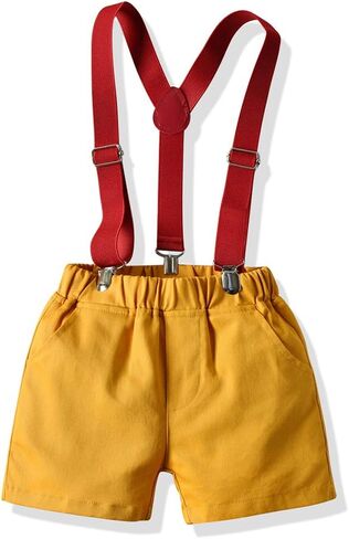 Baby Boys Gentleman Outfit Suits, Infant Boys Short Pants Set, Short Sleeve Shirt+Suspender Pants+Bow Tie in Kuwait