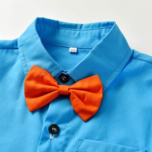 Baby Boys Gentleman Outfit Suits, Infant Boys Short Pants Set, Short Sleeve Shirt+Suspender Pants+Bow Tie in Kuwait