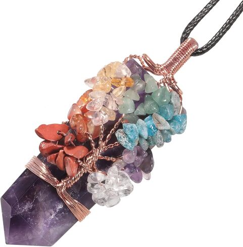 Yatming اليدوية 7 شقرا شجرة الحياة سلك ملفوفة كريستال نقطة قلادة قلادة للنساء والرجال، مجوهرات حجر الشفاء لعيد ميلاد هدية عيد الحب in Kuwait