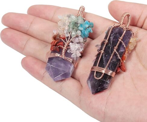 Yatming اليدوية 7 شقرا شجرة الحياة سلك ملفوفة كريستال نقطة قلادة قلادة للنساء والرجال، مجوهرات حجر الشفاء لعيد ميلاد هدية عيد الحب in Kuwait