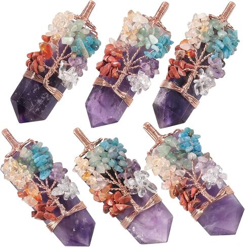 Yatming اليدوية 7 شقرا شجرة الحياة سلك ملفوفة كريستال نقطة قلادة قلادة للنساء والرجال، مجوهرات حجر الشفاء لعيد ميلاد هدية عيد الحب in Kuwait