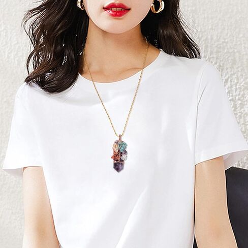 Yatming اليدوية 7 شقرا شجرة الحياة سلك ملفوفة كريستال نقطة قلادة قلادة للنساء والرجال، مجوهرات حجر الشفاء لعيد ميلاد هدية عيد الحب in Kuwait