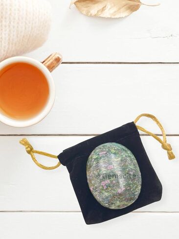 GEMSCITE Gemstone Ruby Zoisite Carved Palm Stone/Pocket Palm Stone/Reiki Healing & Crystal Grid for Natural Body Chakra Balancing in Kuwait
