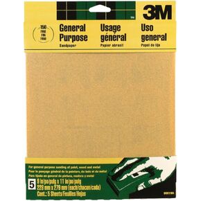 3M 11 in. L x 9 in. W 150 Grit Fine Aluminum Oxide Sandpaper 5 pk in Kuwait