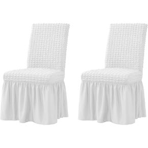 XMNTG Set of 2 Dining Room Chair Slipcovers 1-Piece Stretch Dining Chair Covers Non Slip Washable Furniture Protector with Skirt Country Style for Hotel Ceremony Party (2pc Almond)
