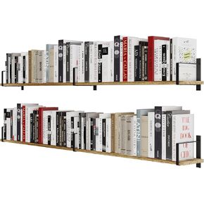 Wallniture Toledo 60"x6" Rustic Floating Shelves for Living Room, Wall Shelves for Bedroom, Wall Mounted Shelves for Office, Kitchen Wall Shelf, Book Shelf for Wall, Set of 2, Burnt in Saudi Arabia