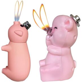 2Pcs Pig Cool Lighter,Flame Windproof Lighters,Refillable Butane Flame Jet Torch Lighters,Suitable for Women and Men to Use (No Gas) in Saudi Arabia