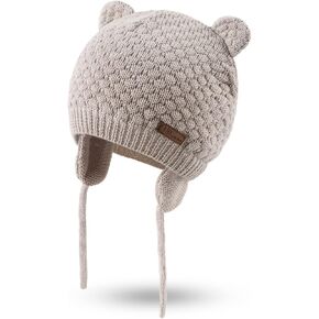 Bamery Baby Crochet Hat Infant Cute Bear Ear Beanie Toddler Boys Girls Earflap Hats for Fall Winter Warm Cap in Kuwait