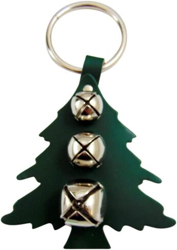 Christmas Tree Sleigh Bell Door Hanger with Brass Bells and Green Leather Made in The USA in Saudi Arabia
