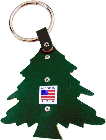 Christmas Tree Sleigh Bell Door Hanger with Brass Bells and Green Leather Made in The USA in Saudi Arabia
