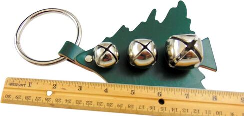 Christmas Tree Sleigh Bell Door Hanger with Brass Bells and Green Leather Made in The USA in Saudi Arabia