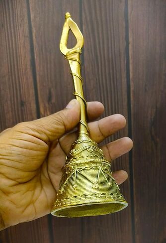 OmSai ES Handcrafted Dhokra Metal Art Traditional Hand Bell | Indian Metal Handicraft | Home | Desk Decor in Saudi Arabia