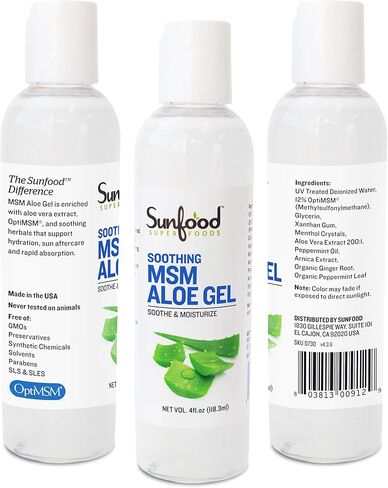 صن فود سوبرفودز جل صبار ام اس ام طبيعي بالكامل افضل علاج لحروق الشمس. دواء الألم للكشط والكدمات والحروق. يحسن البشرة وحب الشباب والأنسجة الندبية. مسكن للحكة من البلوط السام والحشرات. زجاجة 4 اونصة in Kuwait