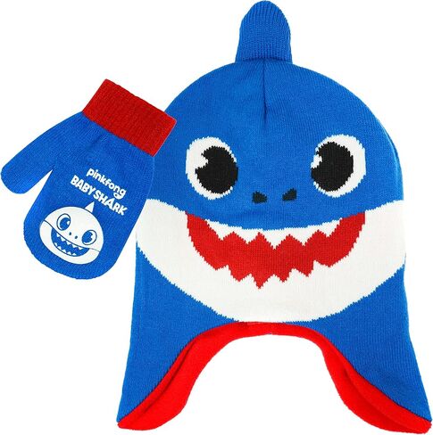 Baby Shark Toddler Winter Hat and Toddler Mittens, Warm Kids Winter Gloves with Matching Toddler Beanies for Boys and Girls in Kuwait