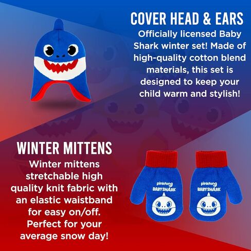 Baby Shark Toddler Winter Hat and Toddler Mittens, Warm Kids Winter Gloves with Matching Toddler Beanies for Boys and Girls in Kuwait
