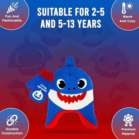Baby Shark Toddler Winter Hat and Toddler Mittens, Warm Kids Winter Gloves with Matching Toddler Beanies for Boys and Girls in Kuwait