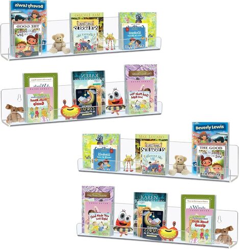 ECOSEAO Kids Floating Bookshelves, Acrylic Wall-Mounted for Small & Thin Books, Clear Invisible Wall Bookshelves Ledge Book Shelf, 5MM Thicker with Free Screwdriver (13.7inch-4Packs) in Saudi Arabia