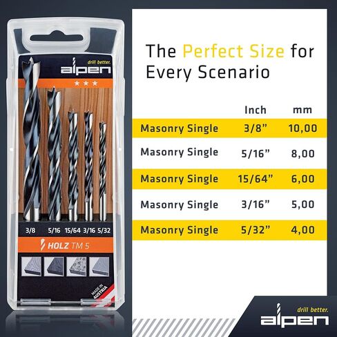 Alpen Wood Drill Bit 10 mm Metric for Hard and Soft Wood - Extra Sharp Edges for Precise Holes and Effortless Drilling - Durable Drill Bit Kit for Fast Woodworking (10mm) in Saudi Arabia
