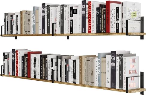 Wallniture Toledo 60"x6" Rustic Floating Shelves for Living Room, Wall Shelves for Bedroom, Wall Mounted Shelves for Office, Kitchen Wall Shelf, Book Shelf for Wall, Set of 2, Burnt in Saudi Arabia