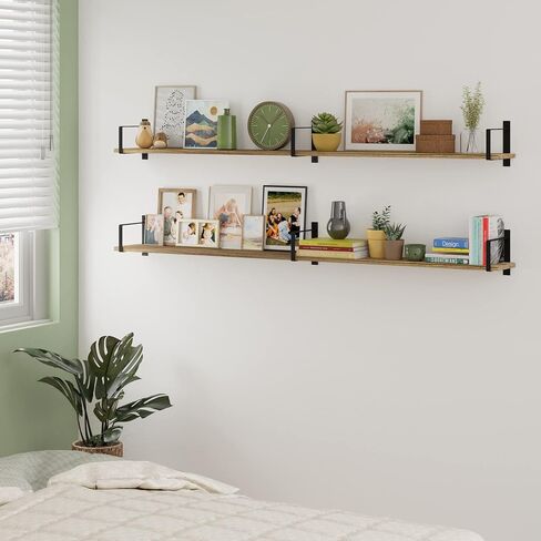 Wallniture Toledo 60"x6" Rustic Floating Shelves for Living Room, Wall Shelves for Bedroom, Wall Mounted Shelves for Office, Kitchen Wall Shelf, Book Shelf for Wall, Set of 2, Burnt in Saudi Arabia