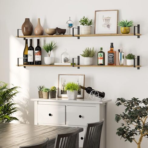 Wallniture Toledo 60"x6" Rustic Floating Shelves for Living Room, Wall Shelves for Bedroom, Wall Mounted Shelves for Office, Kitchen Wall Shelf, Book Shelf for Wall, Set of 2, Burnt in Saudi Arabia