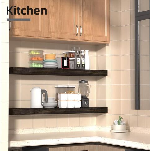 ارفف عائمة، رف حائط خشبي للحمام والمطبخ وغرفة النوم، ديكور منزلي خشبي، دعامة معلقة غير مرئية، طول 30 انش، خشب الجوز الداكن in Kuwait